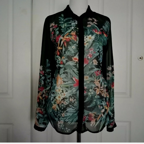 Bardot Tops - Bardot button up sheer long sleeve shirt size 8